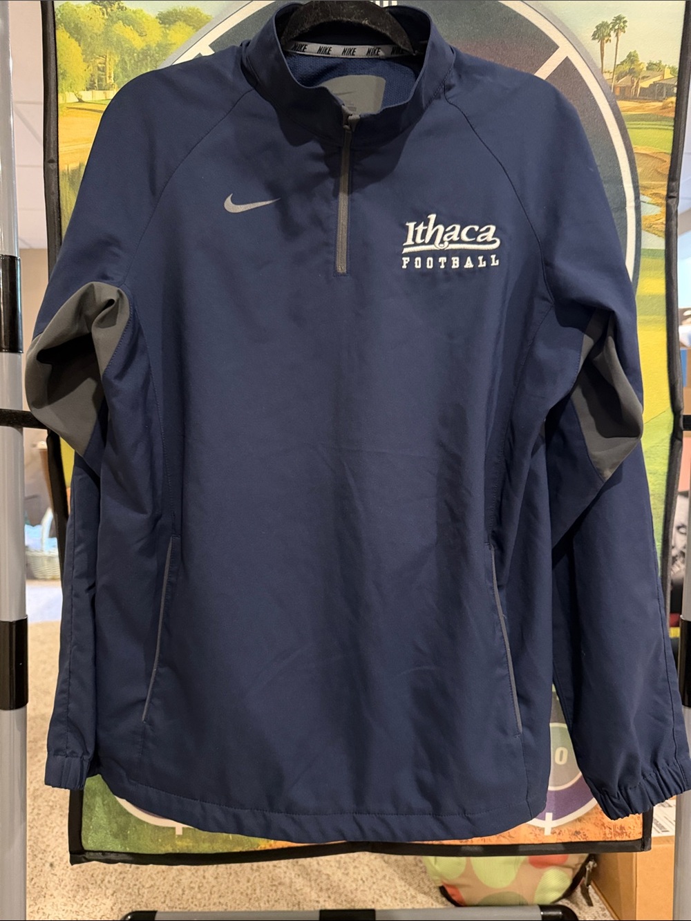 Nike Navy Ithaca Football Lightweight Half-Zip Jacket Sz S